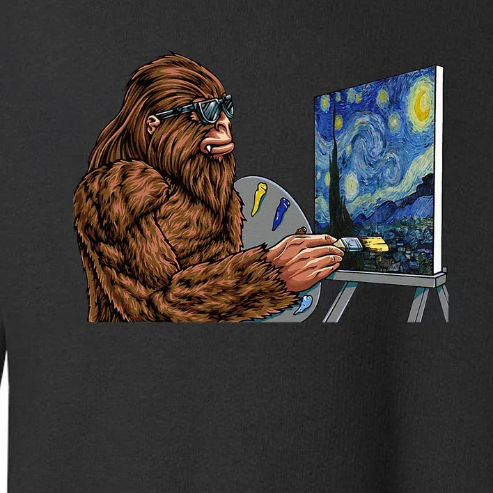 Starry Night Bigfoot Painting Funny Sasquatch Graphic Art Toddler Sweatshirt