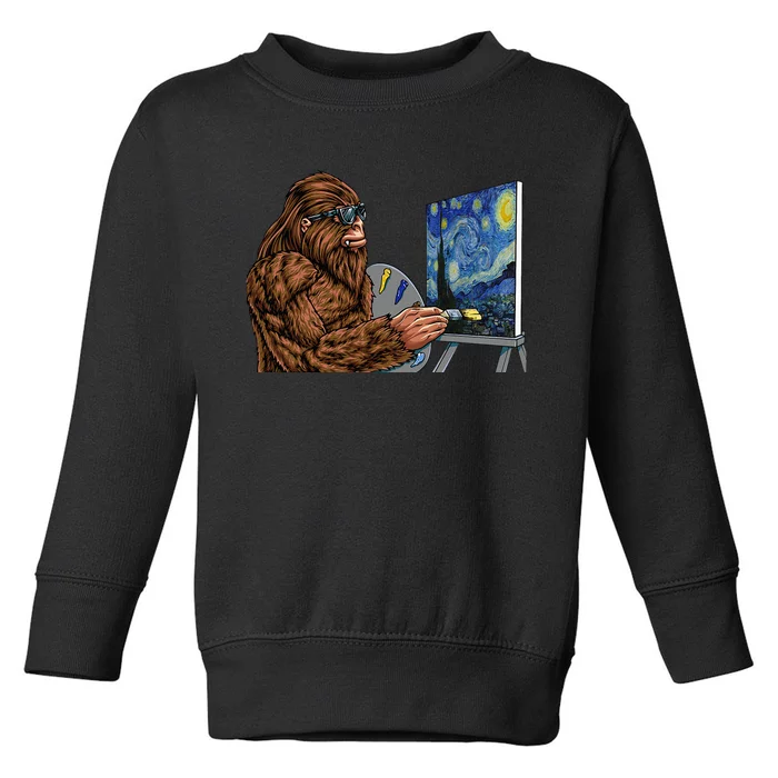 Starry Night Bigfoot Painting Funny Sasquatch Graphic Art Toddler Sweatshirt