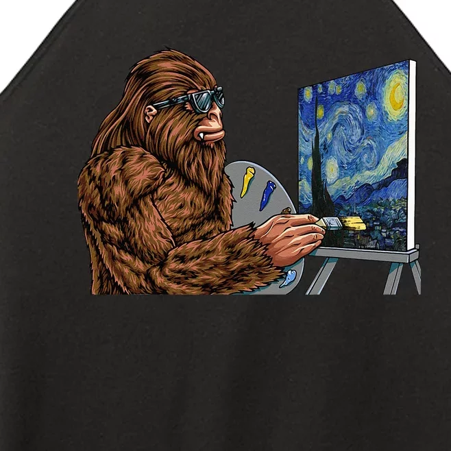 Starry Night Bigfoot Painting Funny Sasquatch Graphic Art Women’s Perfect Tri Rocker Tank