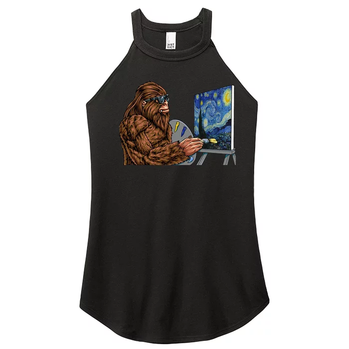 Starry Night Bigfoot Painting Funny Sasquatch Graphic Art Women’s Perfect Tri Rocker Tank