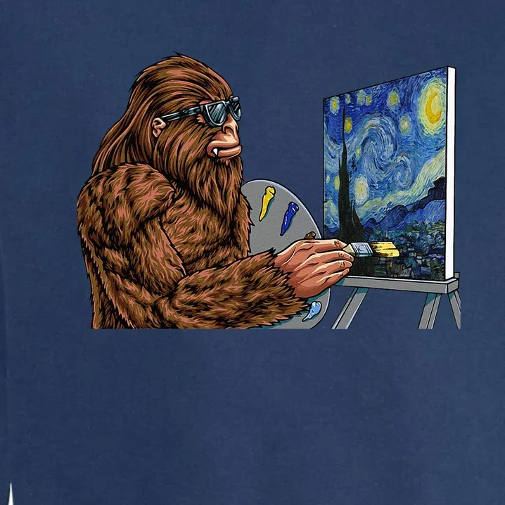 Starry Night Bigfoot Painting Funny Sasquatch Graphic Art Garment-Dyed Sweatshirt