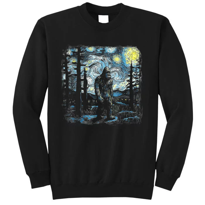 Starry Night Bigfoot Funny Sasquatch Van Gogh Tall Sweatshirt