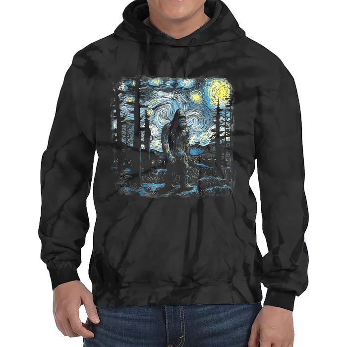 Starry Night Bigfoot Funny Sasquatch Van Gogh Tie Dye Hoodie