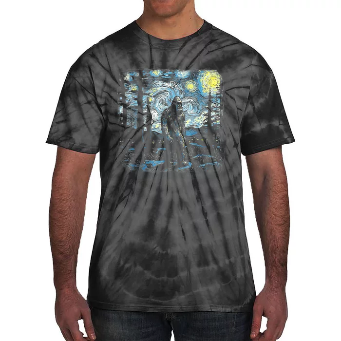 Starry Night Bigfoot Funny Sasquatch Van Gogh Tie-Dye T-Shirt