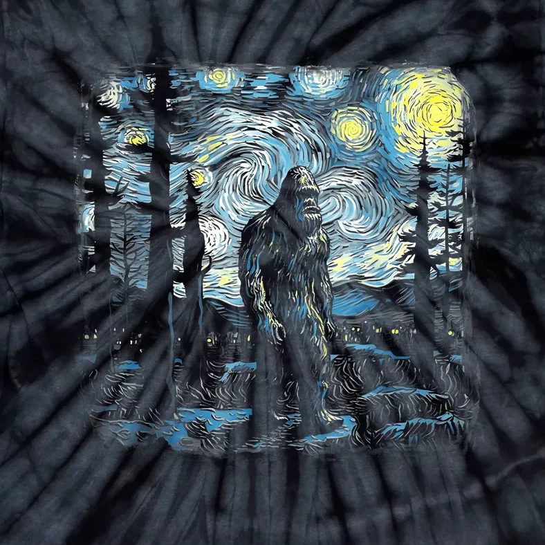 Starry Night Bigfoot Funny Sasquatch Van Gogh Tie-Dye T-Shirt