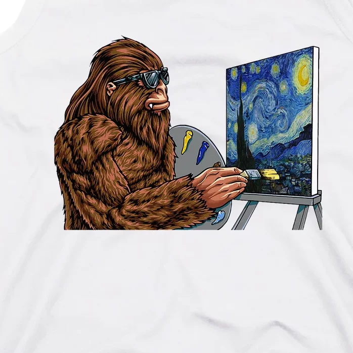 Starry Night Bigfoot Painting Funny Sasquatch Graphic Art Tank Top