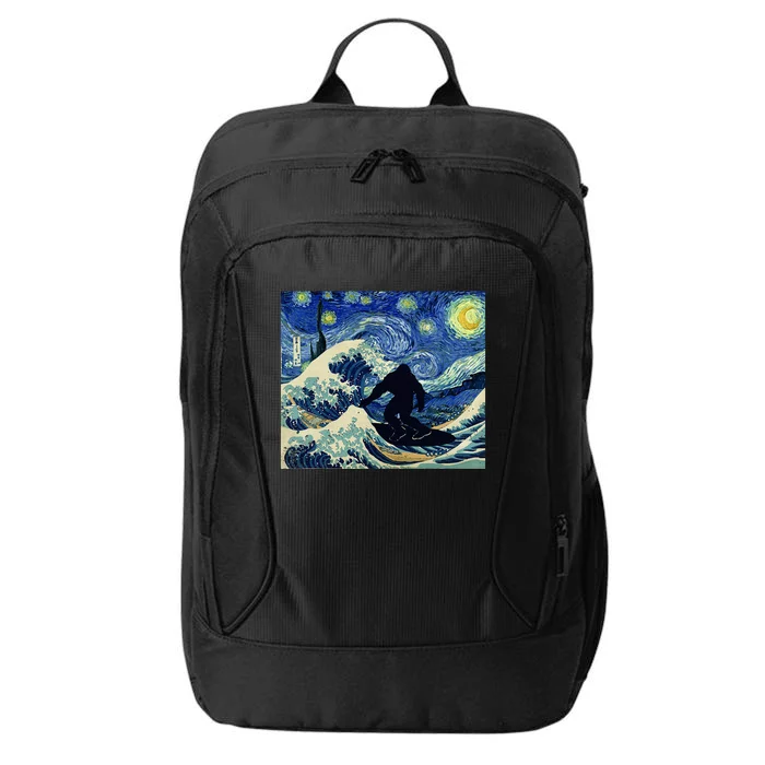 Starry Night Bigfoot Surfing Great Wave Off Kanagawa City Backpack