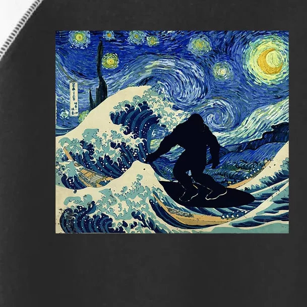 Starry Night Bigfoot Surfing Great Wave Off Kanagawa Toddler Fine Jersey T-Shirt