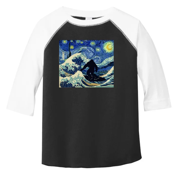 Starry Night Bigfoot Surfing Great Wave Off Kanagawa Toddler Fine Jersey T-Shirt