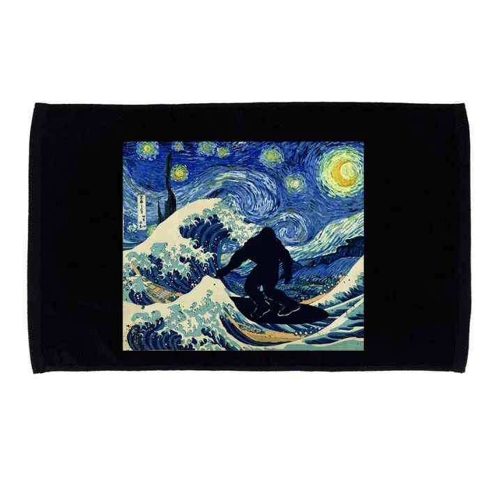 Starry Night Bigfoot Surfing Great Wave Off Kanagawa Microfiber Hand Towel