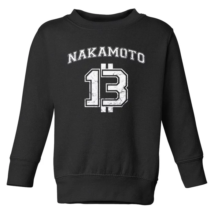 Satoshi Nakamoto Bitcoin Logo College Team Style Distressed Toddler Sweatshirt