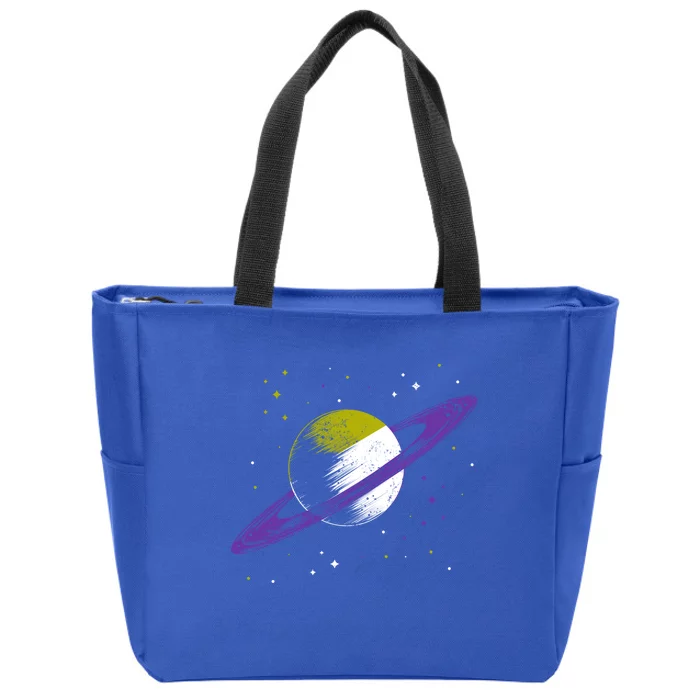 Saturn Non Binary Flag Agedner Astronomer Gift Non Binary Gift Zip Tote Bag