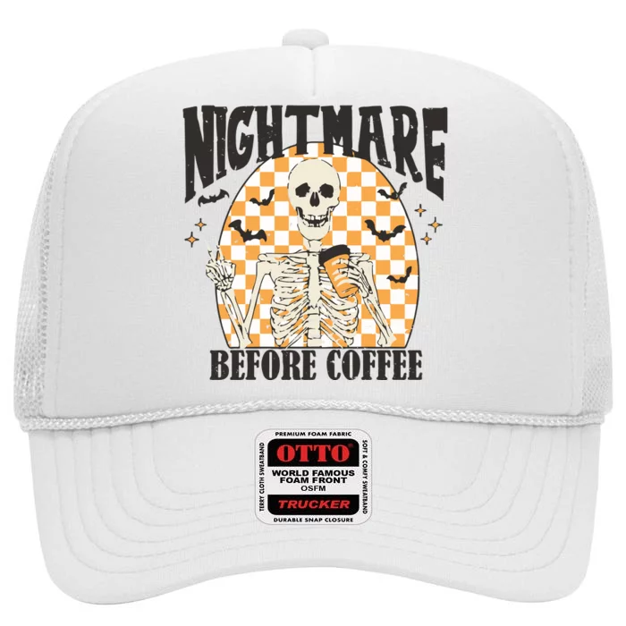 Skeleton Nightmare Before Coffee High Crown Mesh Trucker Hat