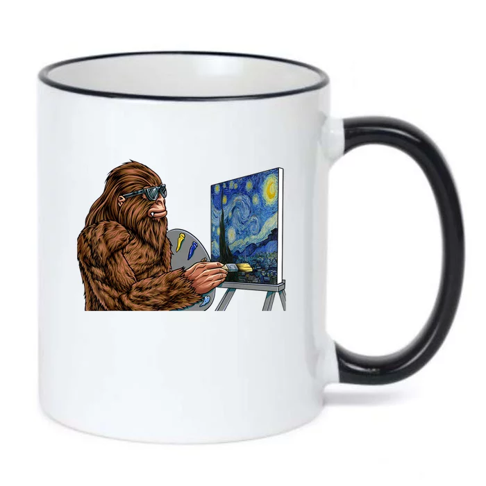 Starry Night Bigfoot Painting Funny Sasquatch Graphic Art Black Color Changing Mug