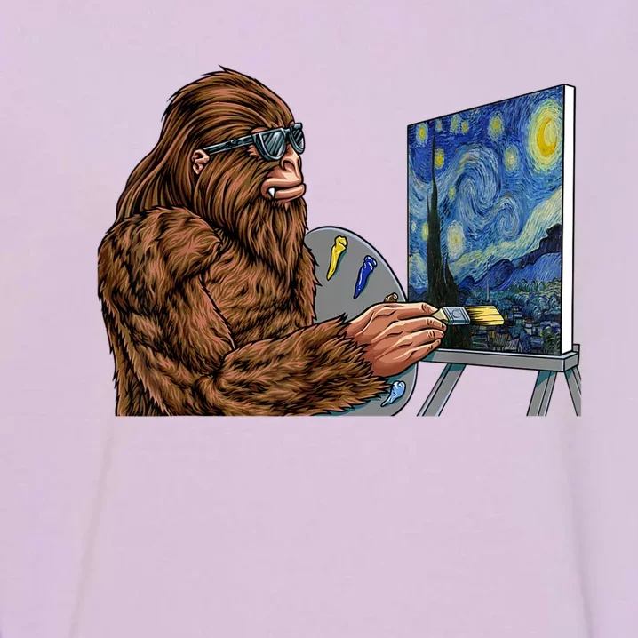 Starry Night Bigfoot Painting Funny Sasquatch Graphic Art Garment-Dyed Sweatshirt