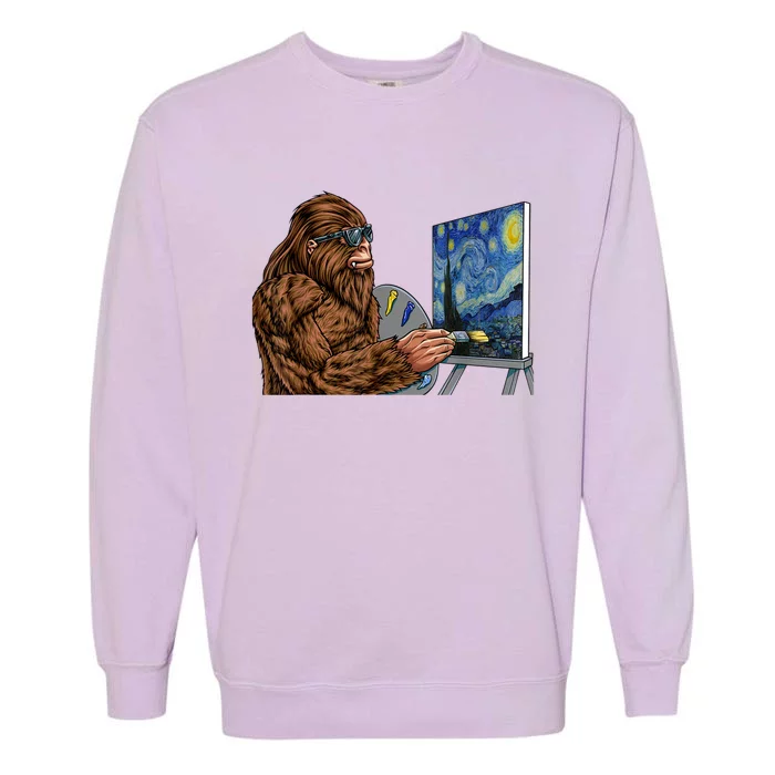 Starry Night Bigfoot Painting Funny Sasquatch Graphic Art Garment-Dyed Sweatshirt