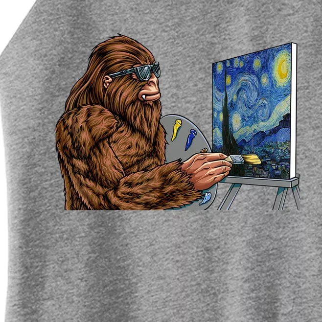 Starry Night Bigfoot Painting Funny Sasquatch Graphic Art Women’s Perfect Tri Rocker Tank