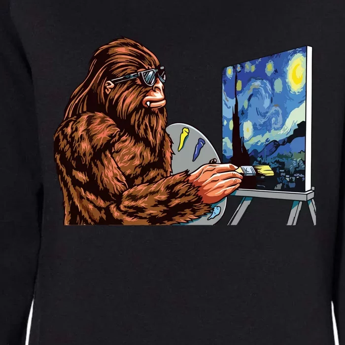 Starry Night Bigfoot Painting Funny Sasquatch Graphic Art Womens California Wash Sweatshirt