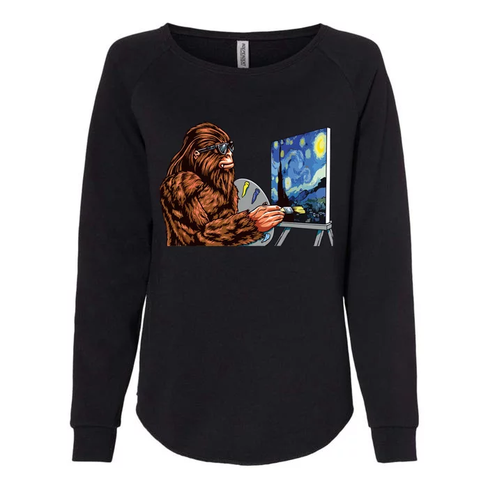 Starry Night Bigfoot Painting Funny Sasquatch Graphic Art Womens California Wash Sweatshirt