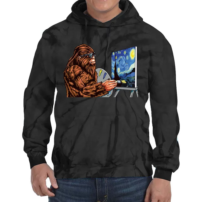 Starry Night Bigfoot Painting Funny Sasquatch Graphic Art Tie Dye Hoodie