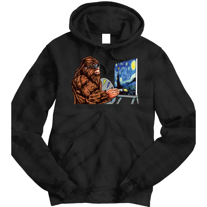 Starry Night Bigfoot Painting Funny Sasquatch Graphic Art Tie Dye Hoodie