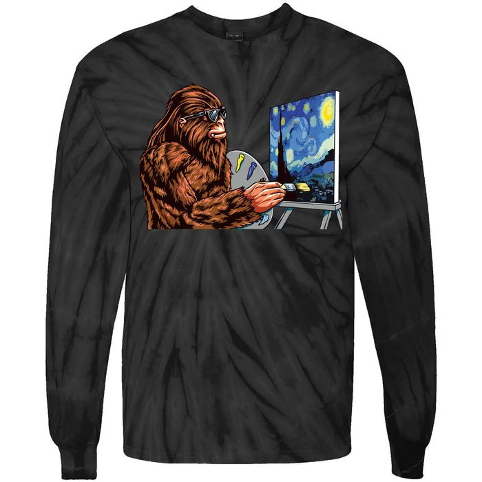 Starry Night Bigfoot Painting Funny Sasquatch Graphic Art Tie-Dye Long Sleeve Shirt