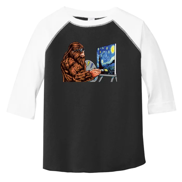 Starry Night Bigfoot Painting Funny Sasquatch Graphic Art Toddler Fine Jersey T-Shirt