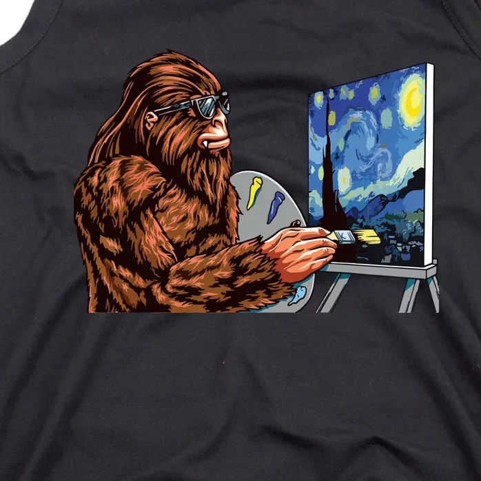 Starry Night Bigfoot Painting Funny Sasquatch Graphic Art Tank Top