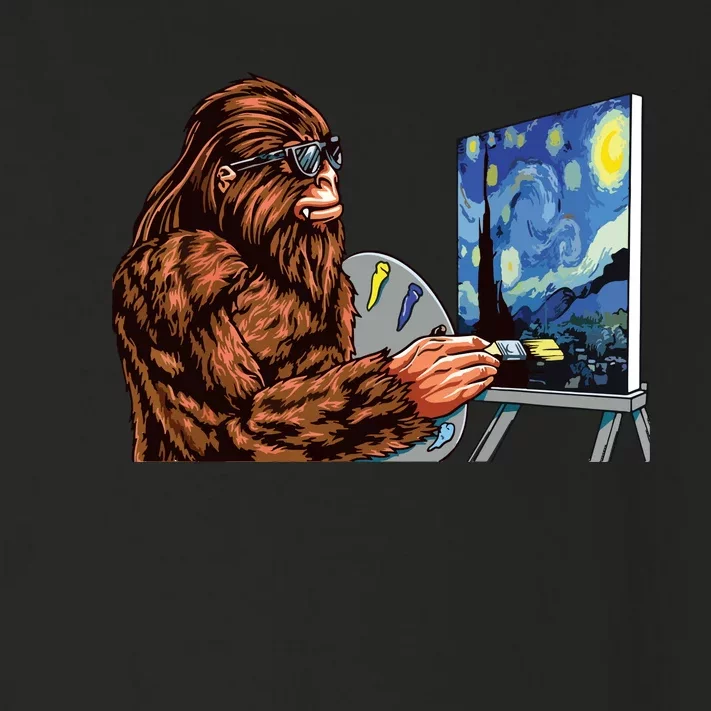 Starry Night Bigfoot Painting Funny Sasquatch Graphic Art Toddler Long Sleeve Shirt