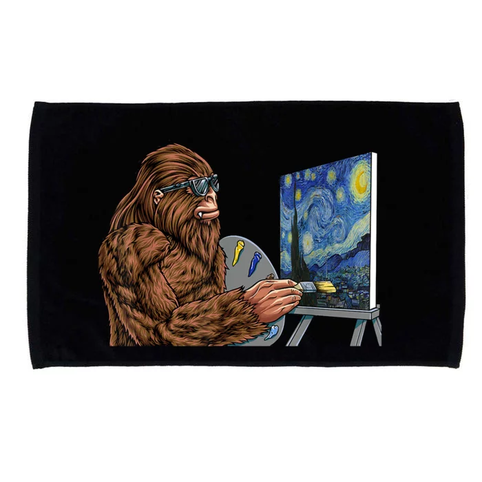 Starry Night Bigfoot Painting Funny Sasquatch Graphic Art Microfiber Hand Towel