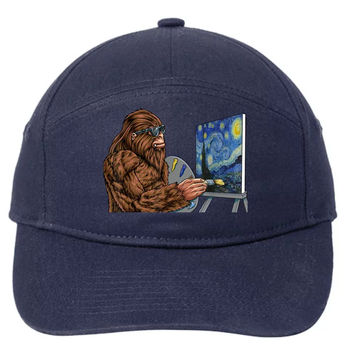 Starry Night Bigfoot Painting Funny Sasquatch Graphic Art 7-Panel Snapback Hat