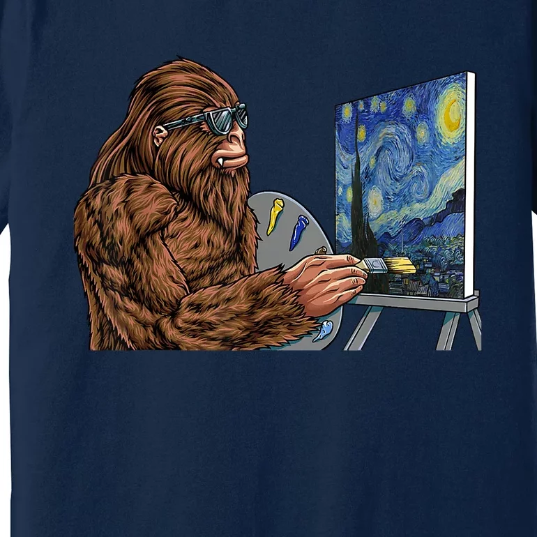 Starry Night Bigfoot Painting Funny Sasquatch Graphic Art Premium T-Shirt