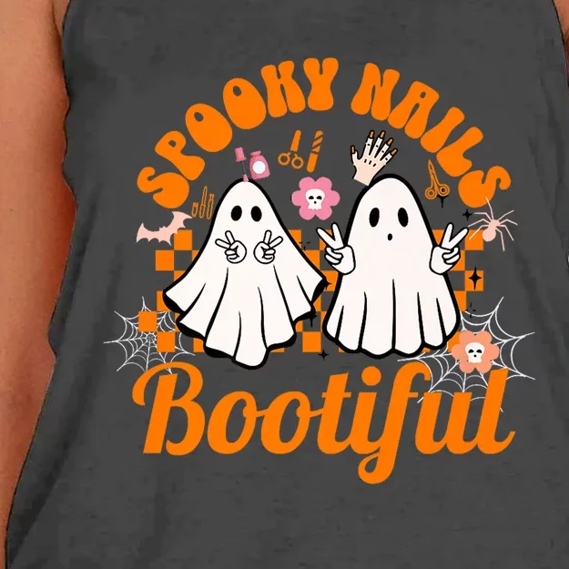 Spooky Nails Bootiful Halloween For Nail Techs Beauticians Premium Women's Knotted Racerback Tank