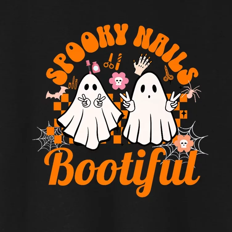 Spooky Nails Bootiful Halloween For Nail Techs Beauticians Premium Women's Crop Top Tee