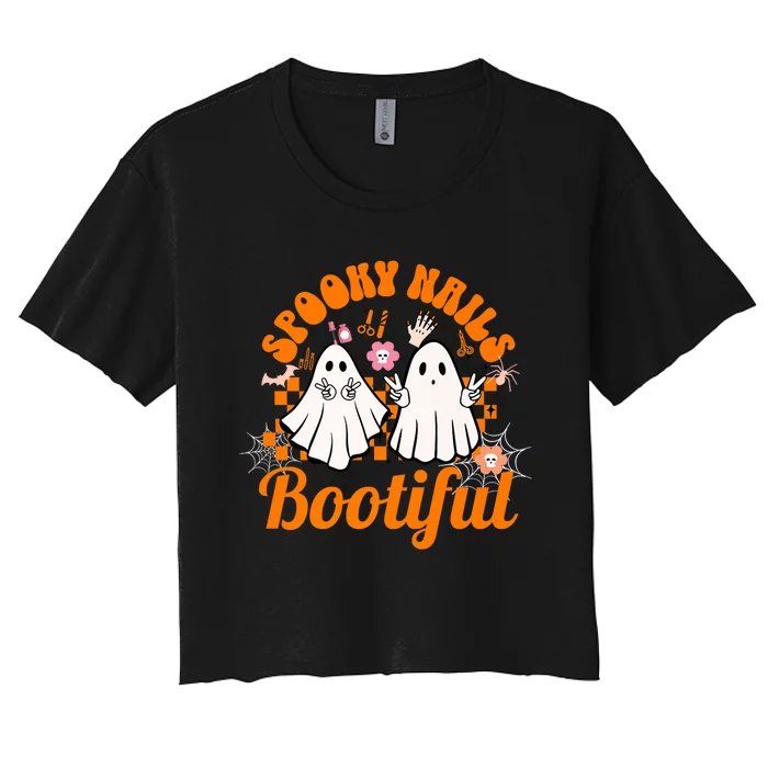 Spooky Nails Bootiful Halloween For Nail Techs Beauticians Premium Women's Crop Top Tee