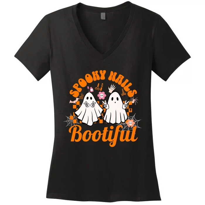 Spooky Nails Bootiful Halloween For Nail Techs Beauticians Premium Women's V-Neck T-Shirt