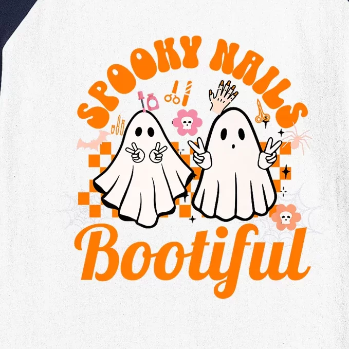 Spooky Nails Bootiful Halloween For Nail Techs Beauticians Premium Baseball Sleeve Shirt