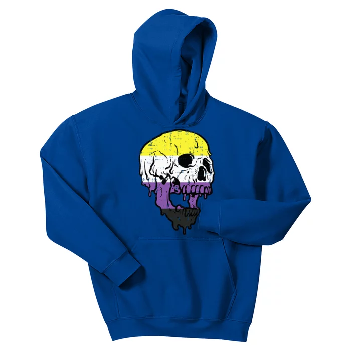 Skull Non Binary Enby Pride Lgbtq Kids Hoodie