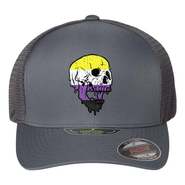 Skull Non Binary Enby Pride Lgbtq Flexfit Unipanel Trucker Cap