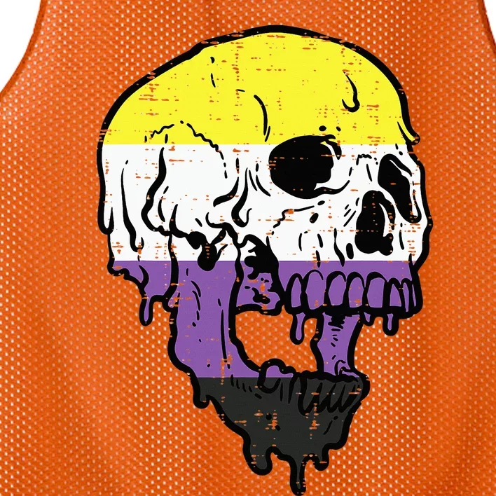 Skull Non Binary Enby Pride Lgbtq Mesh Reversible Basketball Jersey Tank