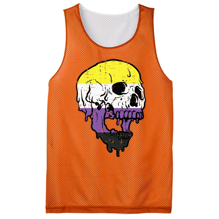 Skull Non Binary Enby Pride Lgbtq Mesh Reversible Basketball Jersey Tank