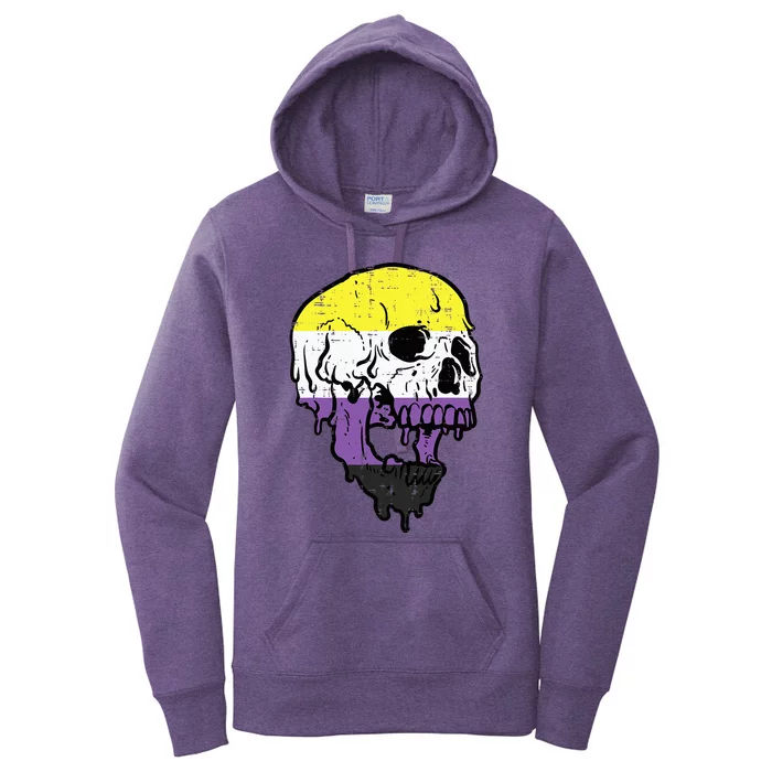 Skull Non Binary Enby Pride Lgbtq Women's Pullover Hoodie