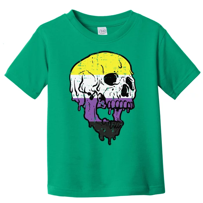 Skull Non Binary Enby Pride Lgbtq Toddler T-Shirt