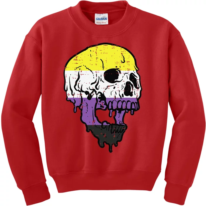 Skull Non Binary Enby Pride Lgbtq Kids Sweatshirt