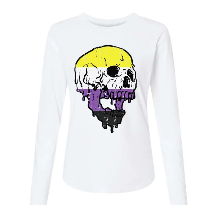 Skull Non Binary Enby Pride Lgbtq Womens Cotton Relaxed Long Sleeve T-Shirt