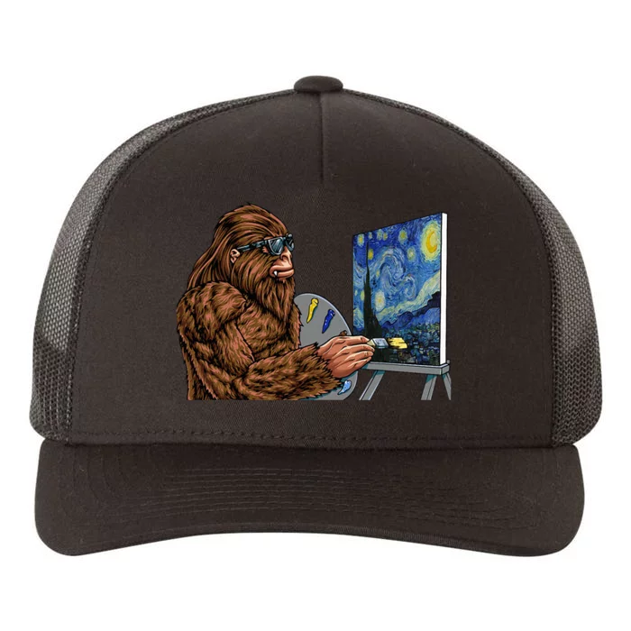 Starry Night Bigfoot Painting Funny Sasquatch Graphic Art Yupoong Adult 5-Panel Trucker Hat