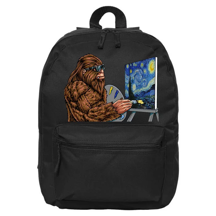 Starry Night Bigfoot Painting Funny Sasquatch Graphic Art 16 in Basic Backpack