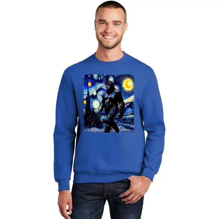 Starry Night Bigfoot Van Gogh Art Painting Sasquatch Tall Sweatshirt