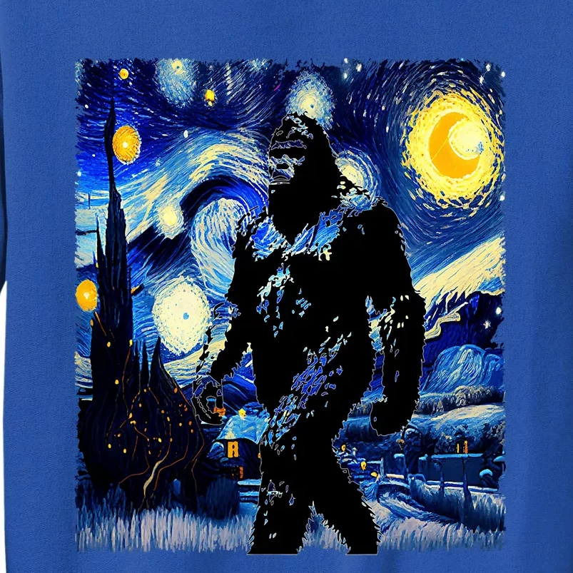 Starry Night Bigfoot Van Gogh Art Painting Sasquatch Tall Sweatshirt