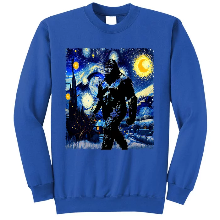 Starry Night Bigfoot Van Gogh Art Painting Sasquatch Tall Sweatshirt